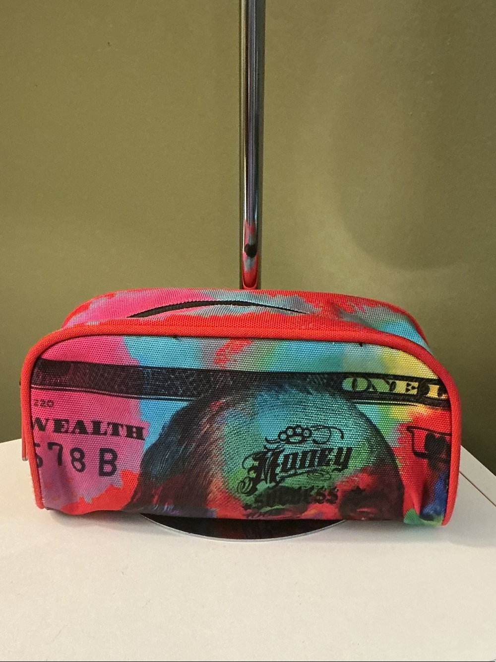 Sprayground Multicolor Money Print Toiletry Pouch with Red Trim